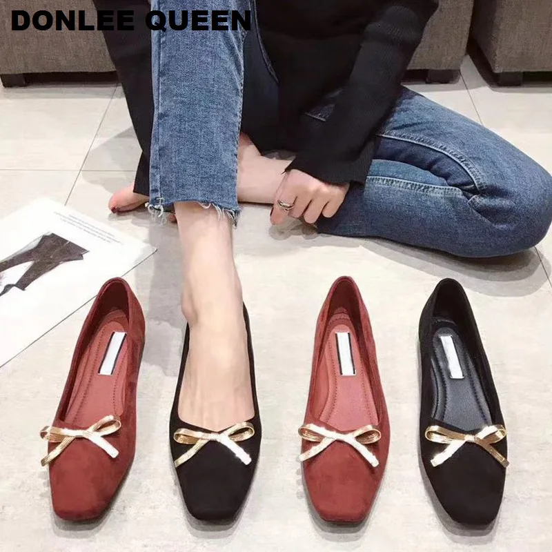 

Women Flats Shoes Fashion Square Toe Shoes Woman Loafer Bow Metal Buckle Inner Height Casual Shoes Women Ballet Zapatos De Mujer