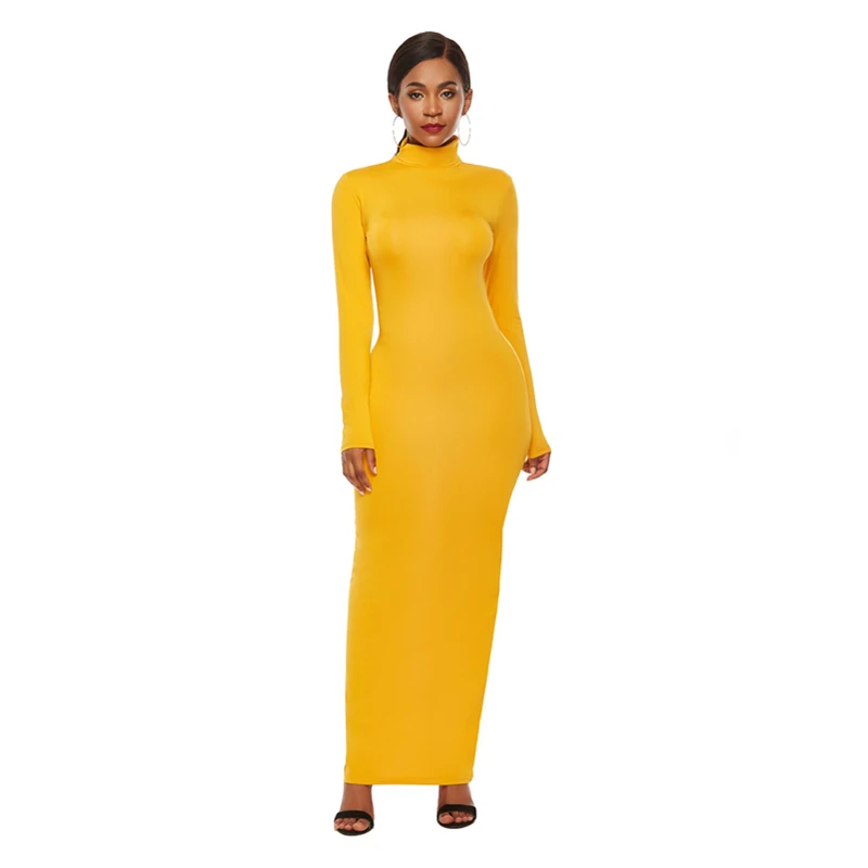 

Autumn Turtleneck Long Dress Women Winter Slim Solid Color Long Sleeve Bodycon Dress Sexy Sheath Party Dresses Clubwear Vestidos