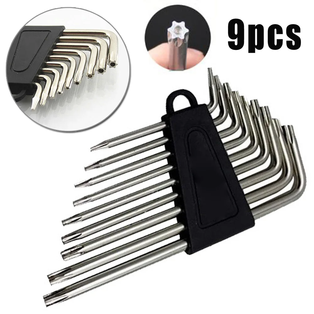

9pcs Stainless Steel Extra Long HRC52-54 L-type Hex Wrench Repair Tool Kit T6-27