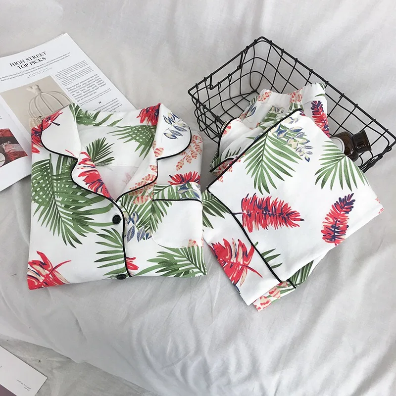 Свежие листья пижамы для женщин 2020 осень стежка пижамный комплект спальный