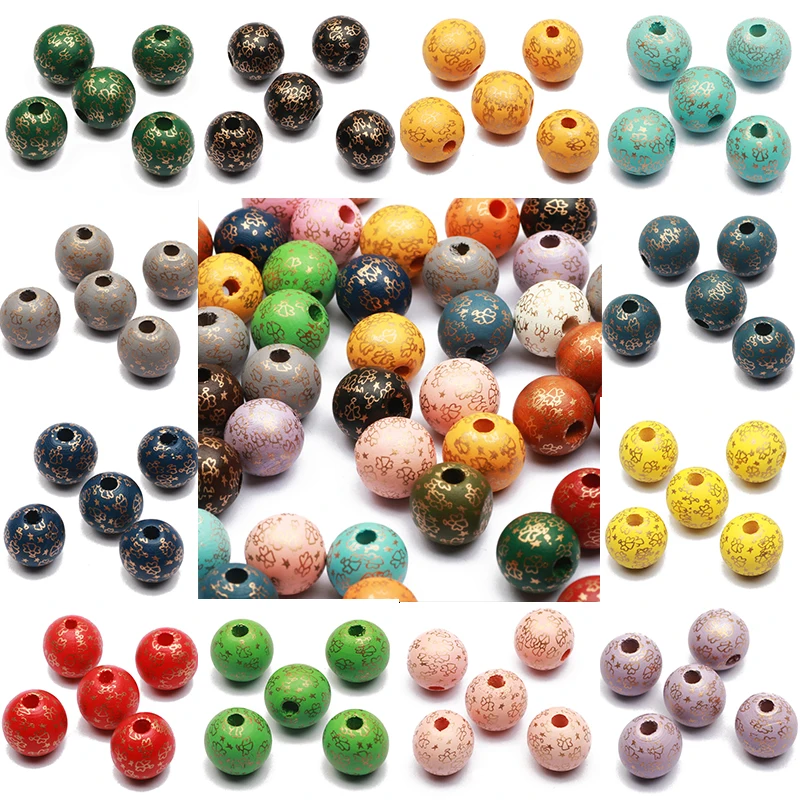 

Разноцветные Круглые шарики 16 мм, деревянные бусины 10-40 шт., бусины россыпью, аксессуары для браслетов ручной работы