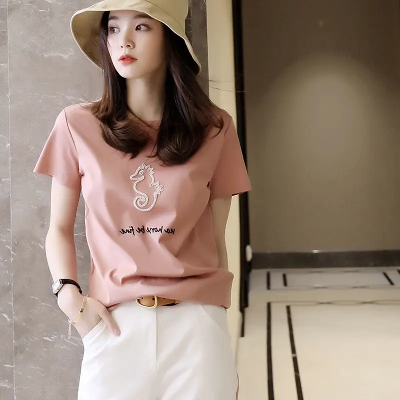 

Cotton T-shirt short sleeve female 2021 summer new loose and thin foreign style coat