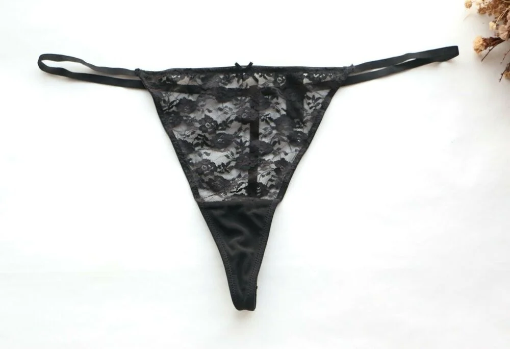 

Women's t-pants floral mesh T-Back underwear high top t-pants Black XL