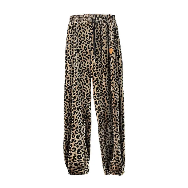 

European and American style fried Street leopard sports pants women's summer new ins loose Leggings high waist SLIM STRAIGHT