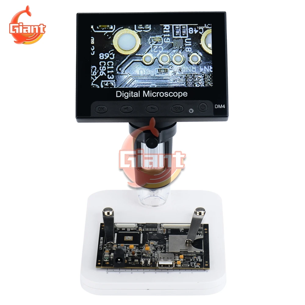 800x 1000x digital electronic microscope dm4 dm3 4 3 inch 8 led stand 30w 200w pixels for pcb motherboard lcd display repaire free global shipping
