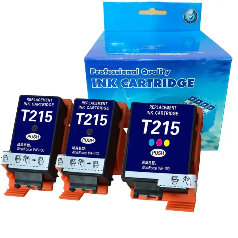 CPE215-3) T215 215 совместимый струйный картридж для Epson рабочей силы WF-100W WF-100 Black-2pcs, Tri-color-1pc(3 пакета