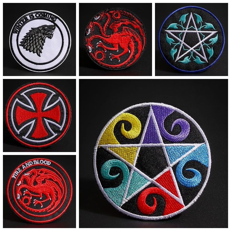 

Iron patches on wolf eyes round magic matrix sew applique badges for Clothes Jeans hat decoration Tide brand patch Hole repair