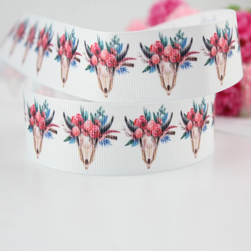 

Cartoon Indian Bull Head printed grosgrain ribbon 16-75mm DIY handmade materials christmas wedding gift wrap tape ribbons