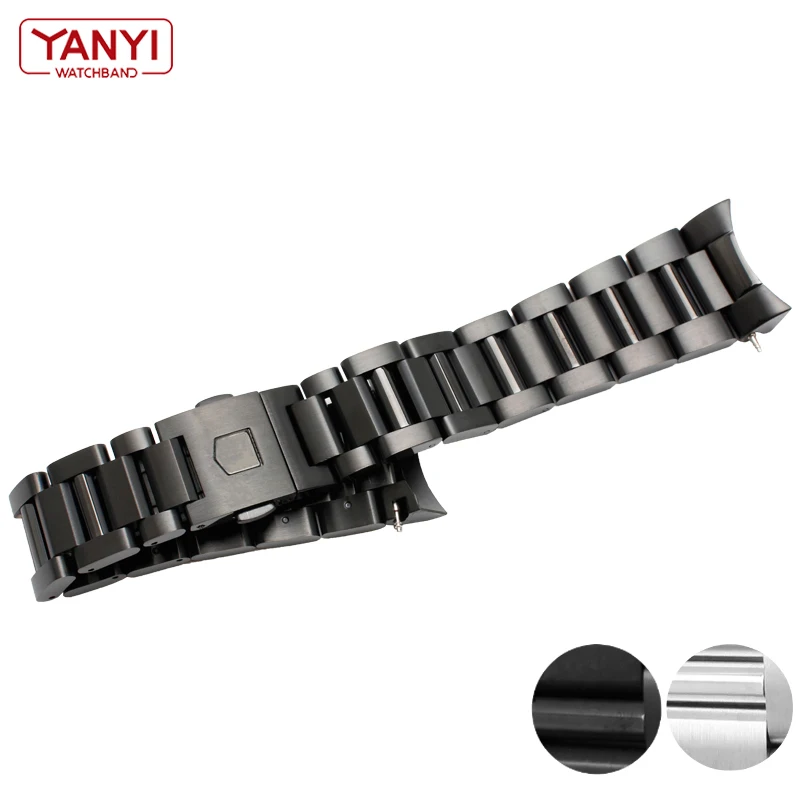 stainless steel watchband 22mm solid metal band Curved end Watch strap mens watch bracelet silver black color