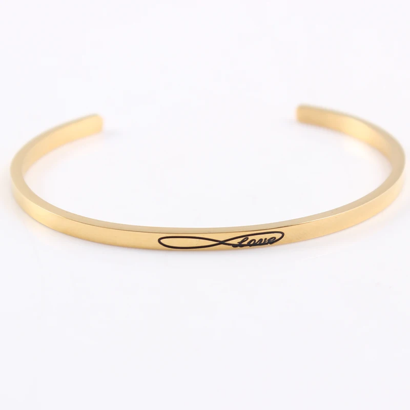 2021 Hot Gold Color Stainless Steel Bar Bangle Engraved Positive Inspirational Quote Hand Imprint Cuff Mantra Bracelet for Women | Украшения