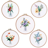 floral embroidery hoop heart needle punch sewing su embroidery thread art frame embroidered craft kits for beginners vase flower