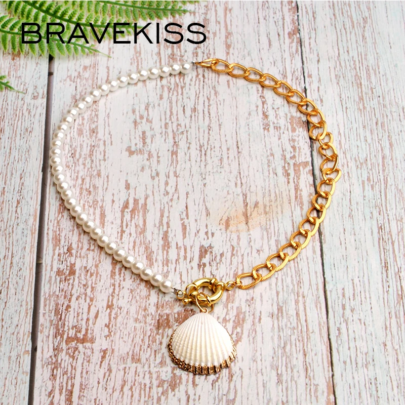 BRAVEKISS 4 стиля подвески в виде ракушки жемчужная цепочка подвеска Vsco сюрприз
