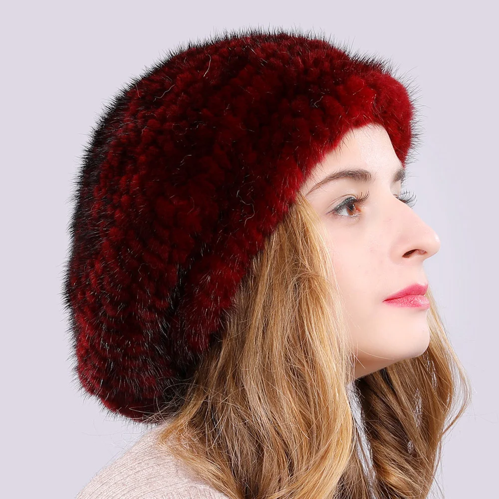 Новинка 2020 стильная зимняя Шапка-бини из натурального меха норки женские вязаные