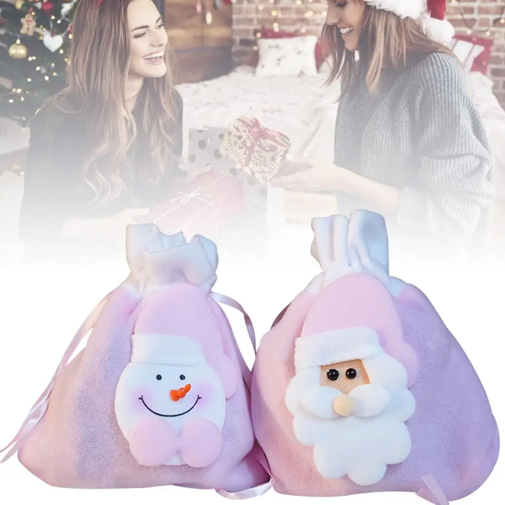 2pcs Christmas Gift Bags Santa Flannel Bags Drawstring Canvas Santa Bag Kids Candy Bag Pouch For Storing Christmas Presents