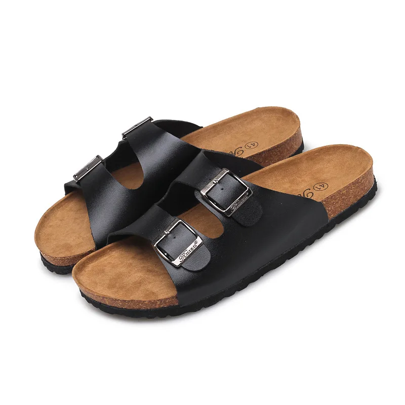 

Summer Beach Cork Slippers Sandals Casual Double Buckle Clogs Sandalias Women men Slip on Flip Flops Flats Shoes Plus Size 35-45