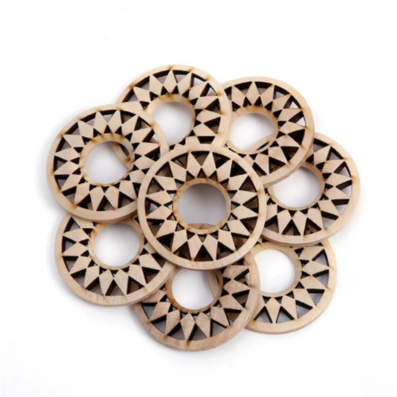 

Julie Wang 10PCS 35/50mm Wood Hollow Sun Flower Charms Round Wooden Slices Pendant Earrings Jewelry Making Accessory Decor
