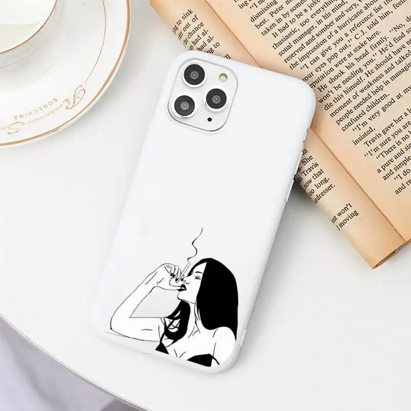

Cool smoking heartbreaker girl Phone Case Candy Color White for iPhone 11 pro XS MAX 8 7 6 6S Plus X 5S SE 2020 XR