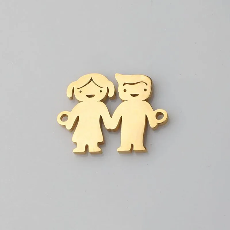 couple charm 10 шт./лот нержавеющая сталь Зеркальная полировка золотой цвет мальчик и подвески для девушки пара кулон для самостоятельного изготовления ювелирных изделий Аксессуары - Окраска металла: couple charm