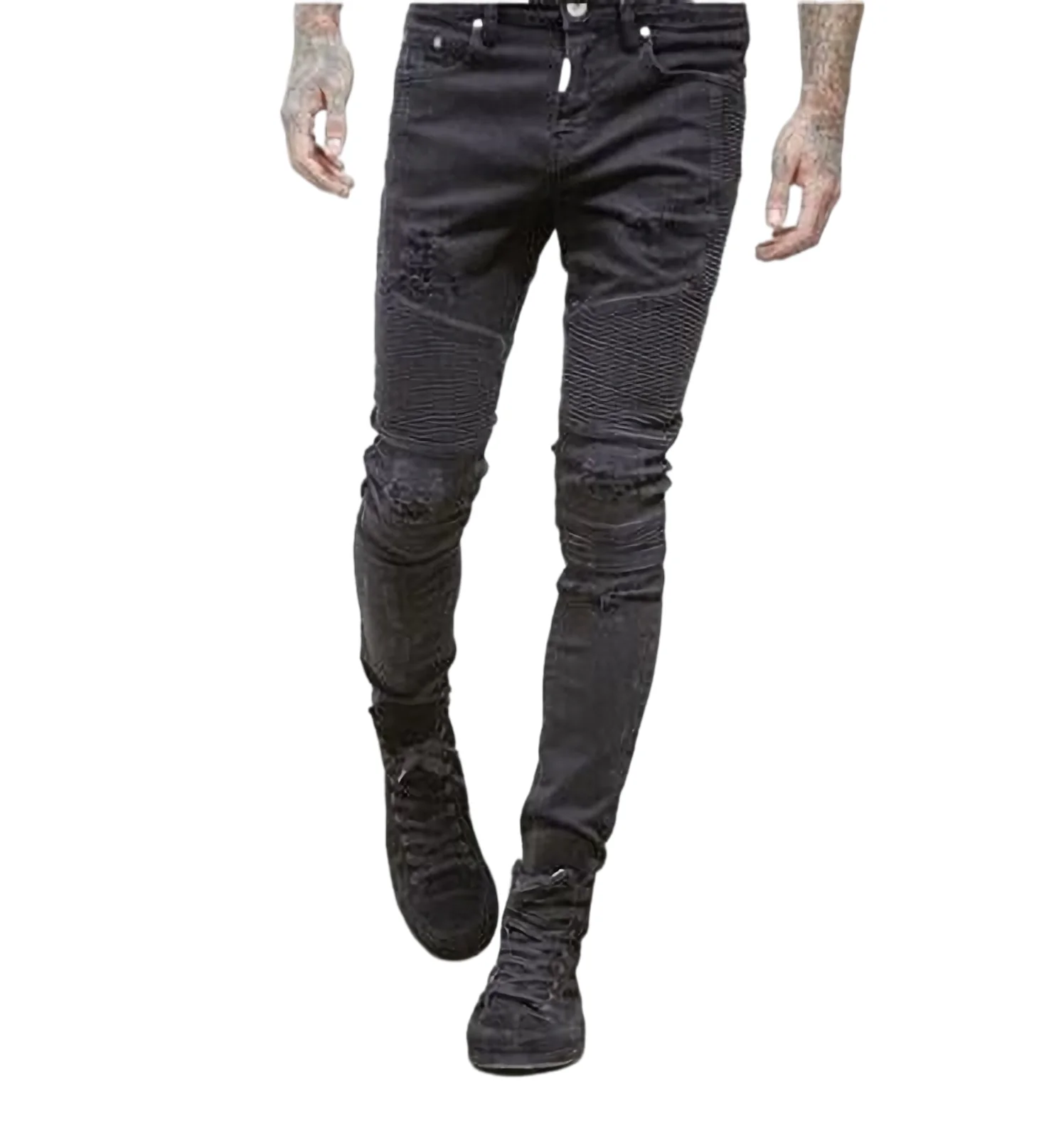 

HYHY 2021 Men's Street Jeans Trendy Ripped Hole Trousers 3D Tailoring Denim Skinny Pants