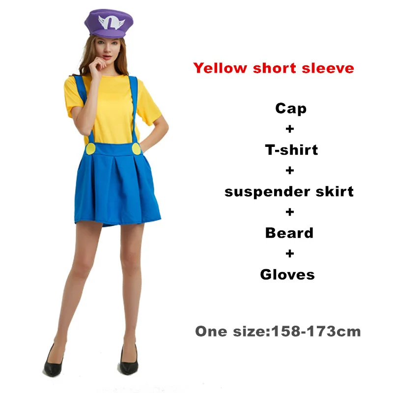 Yellow Взрослый Хэллоуин Супер Марио Детский костюм косплей семья Funy Luigi Bros сантехник Пурим костюм нарядное платье Рождественские Вечерние - Цвет: Yellow