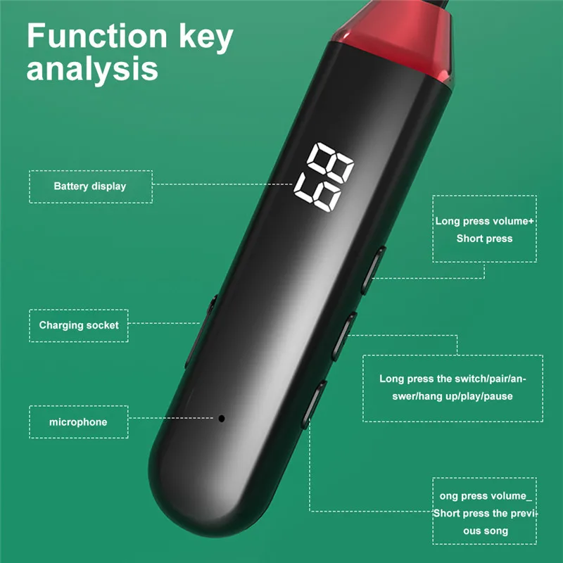 

New Wireless Earphone TWS 5.0 Bluetooth Bass In Ear Neckband Sports Earphones Control Headphones LED Display Neck Hook Headset