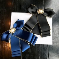 korean bow tie brooch bowknot pearl rhinestone pins and brooches collar retro fashion accessories shirt women gifts for guests