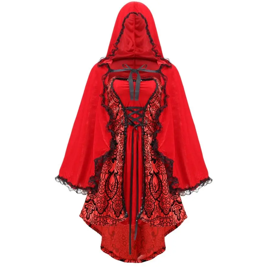 Жаккардовый плащ на Хэллоуин костюм с красной шапкой большой карнавальный