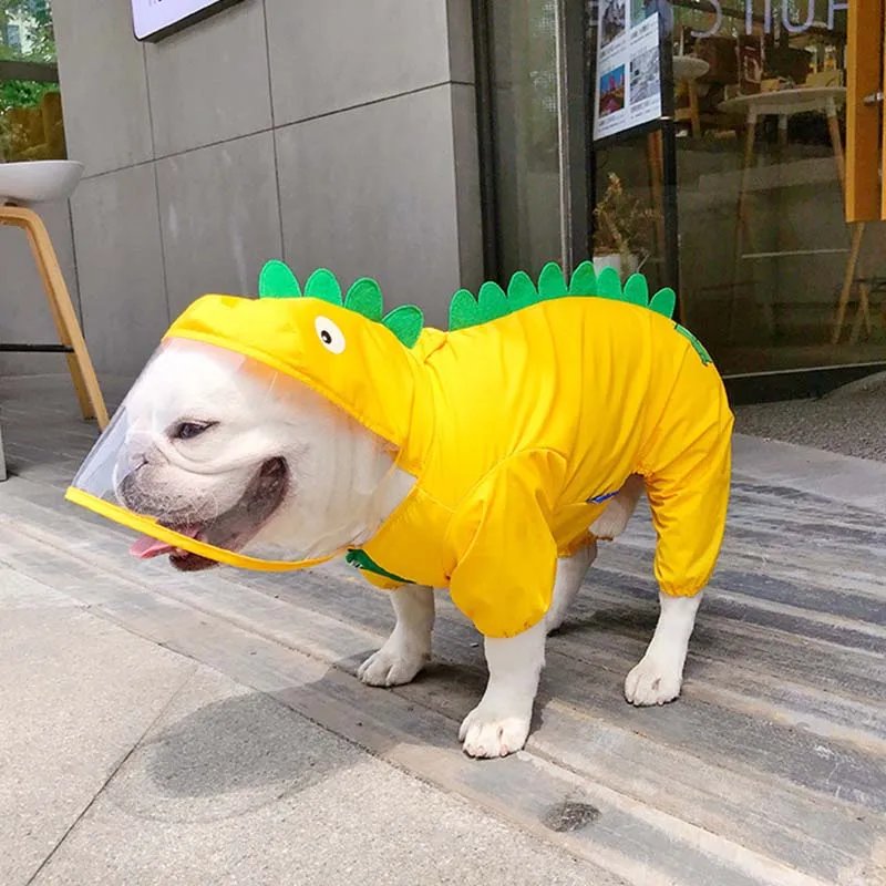 

Dog Raincoat Pet Waterproof Clothes Rainproof Jacket Cute Dinosaur Transfiguration Dress Up Fighting Pug Bichon