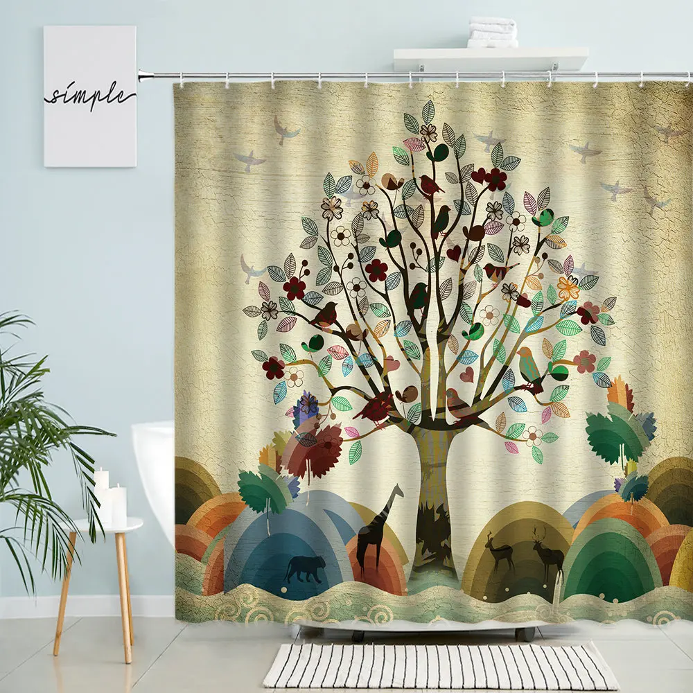 Штора для душа с изображением дерева ретро-занавеска из полиэстера абстрактными