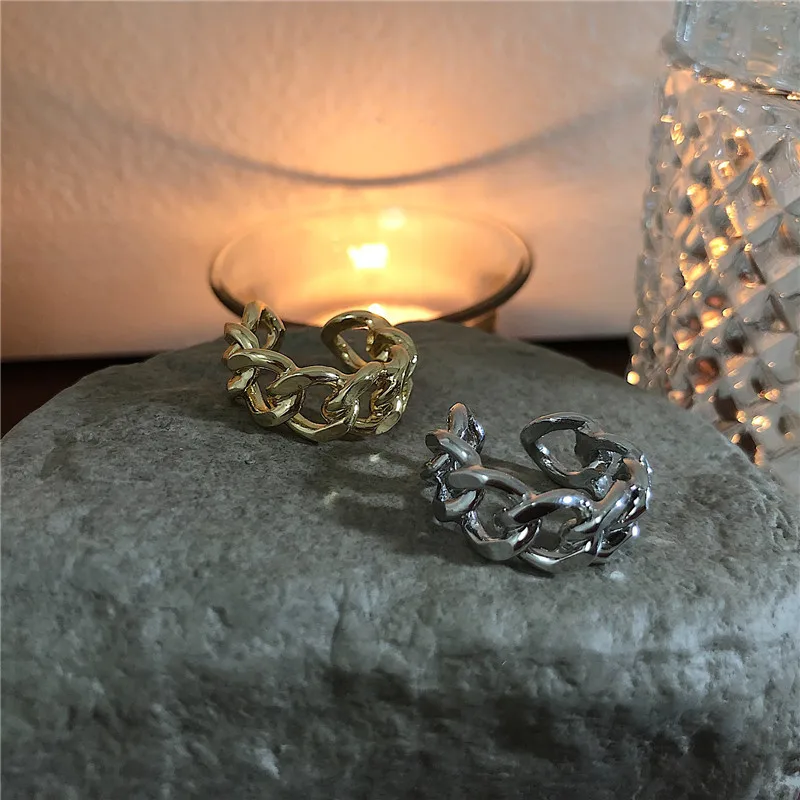 

Gold Silver Color Chunky Chain Rings Link Twisted Geometric Rings for Women Vintage Open Rings Adjustable 2019 Trendy