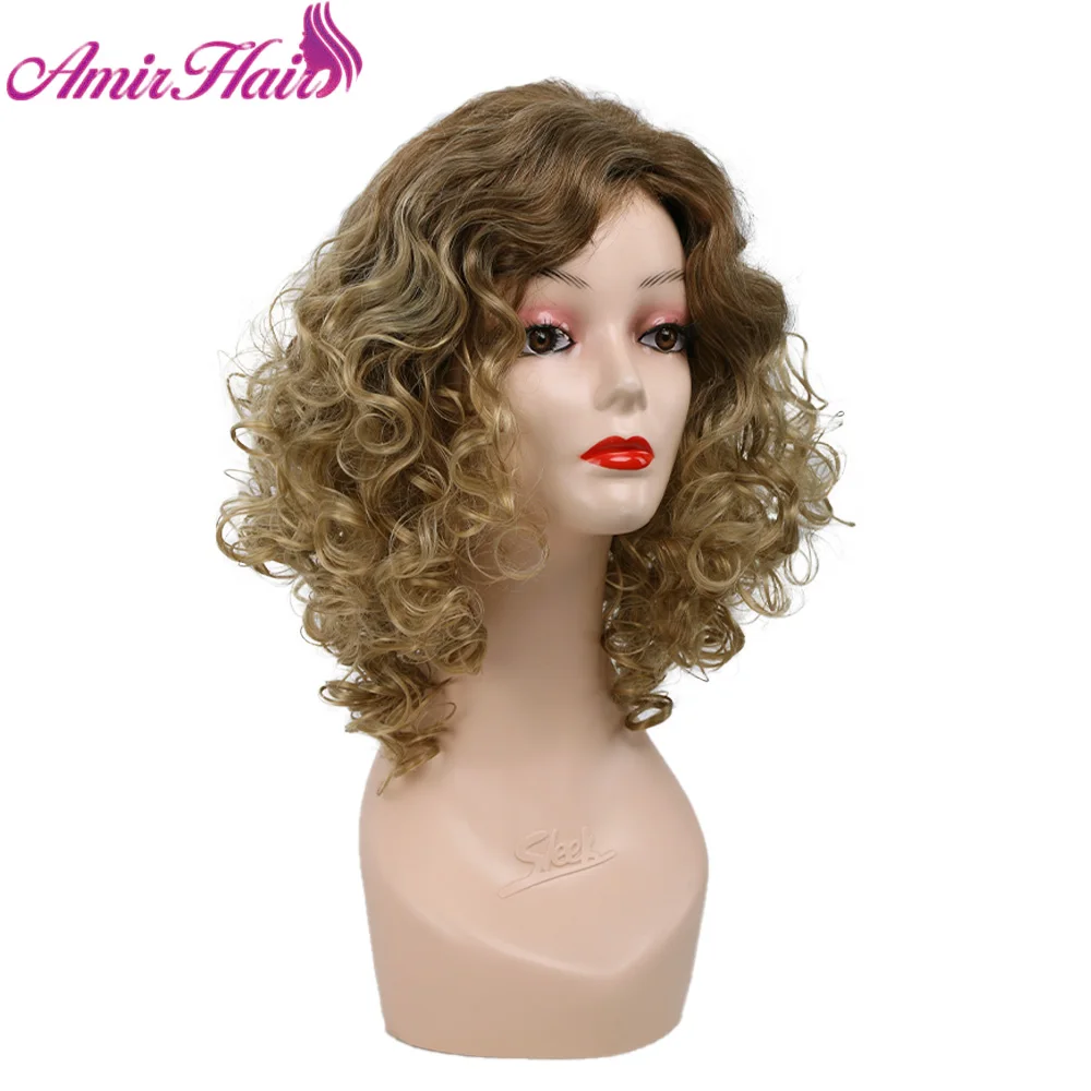 

Amir Hair Brown Ombre Blonde Highlight Short Synthetic Wig Afro Kinky Curly Fluffy Blond Wigs For Black Women African American