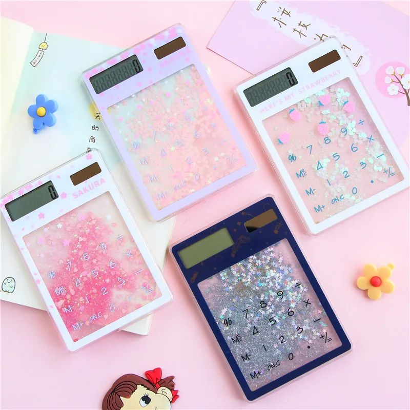 Creative quicksand cute calculator transparent solar energy student portable touch mini Solar |