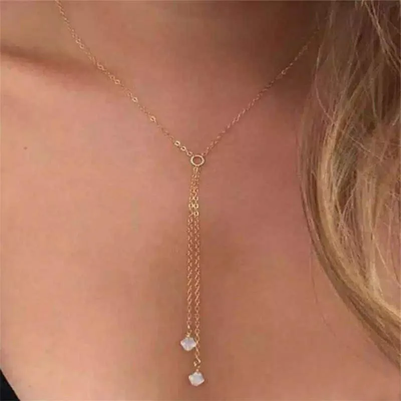 

Delysia King Creative retro simple Y-shaped tassel Crystal Bead Long Necklace
