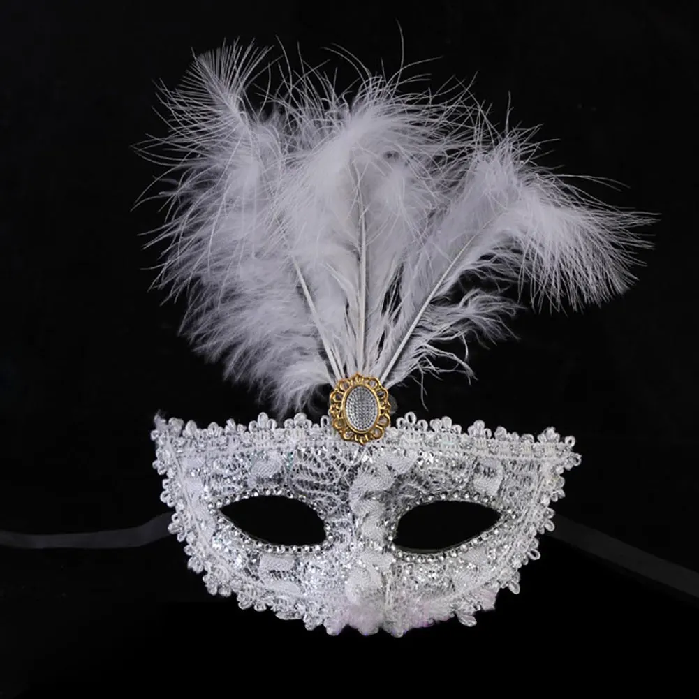 Модная маска с перьями Сексуальная кружевная на половину лица Кожаная принцессы