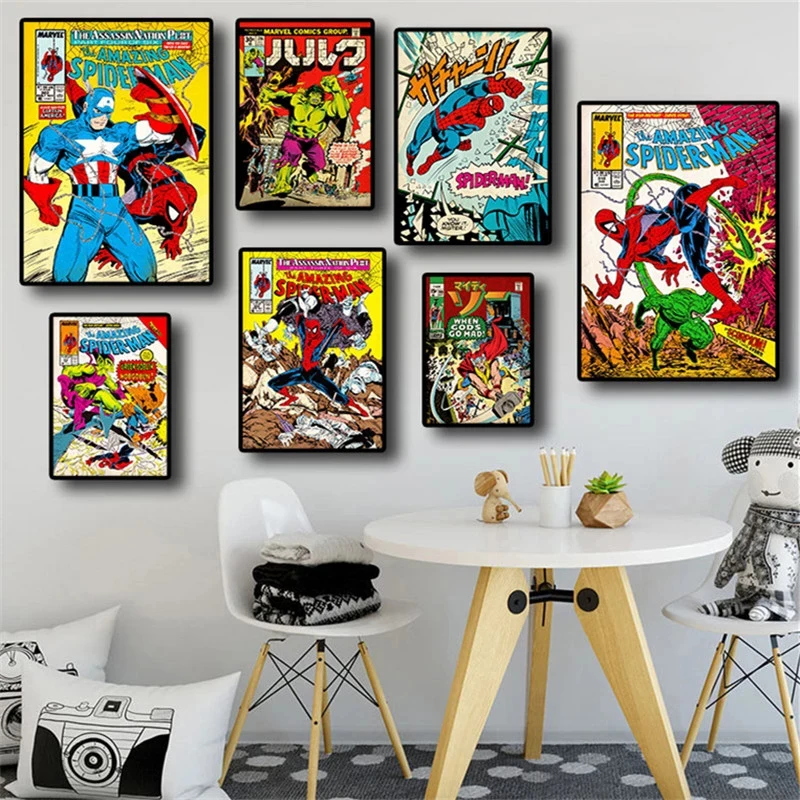 

Watercolor Graffiti Movie Marvel Avengers Canvas Painting Spider Man Hulk Retro Poster Pop Picture Home Decor Bar No Framework
