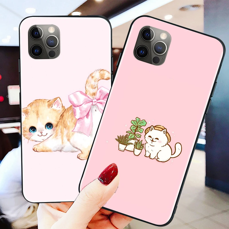 

For iPhone 7 8 Plus 11 Pro Max 12 Mini 6 6s XS Max X XR SE 2020 Cartoon Animal Pattern Candy Color Cat Fundas Soft Back Cover