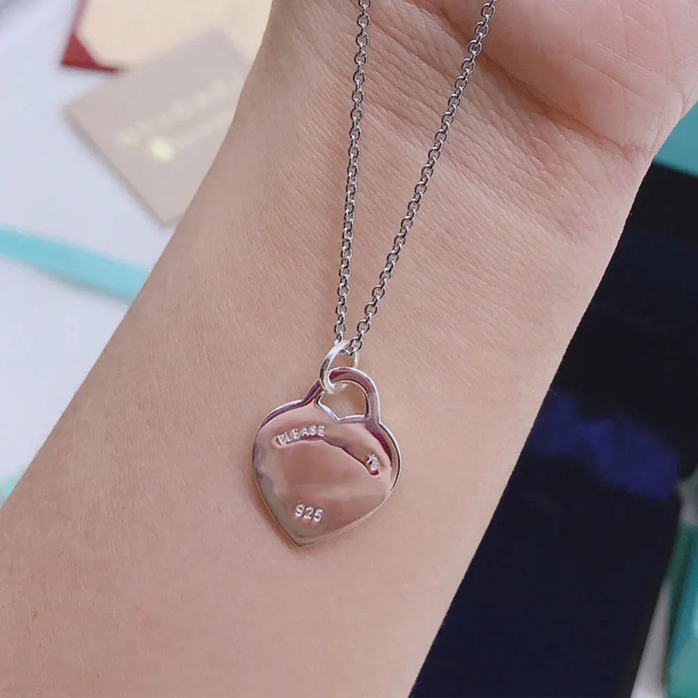 

AYBS Real 925 Necklaces High Quality TIFN Original 1: 1 "Classic Medium Size Heart Pendant Logo" Necklaces Woman