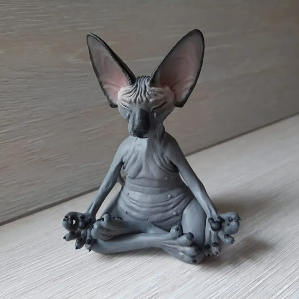 

Home Decor Sphynx Cat Meditate Collectible Figurines Miniature Buddha Cat Figurine Animal Model Doll Toys Hairless Cat Figurine