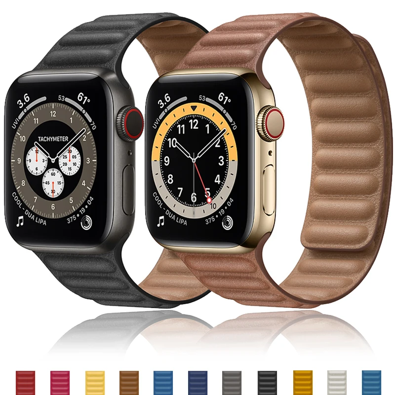 

Leather link loop Magnetic strap For apple watch band 44mm 40mm iWatch series 6 SE 5 4 3 2 1 watchbands bracelet 42mm 38mm