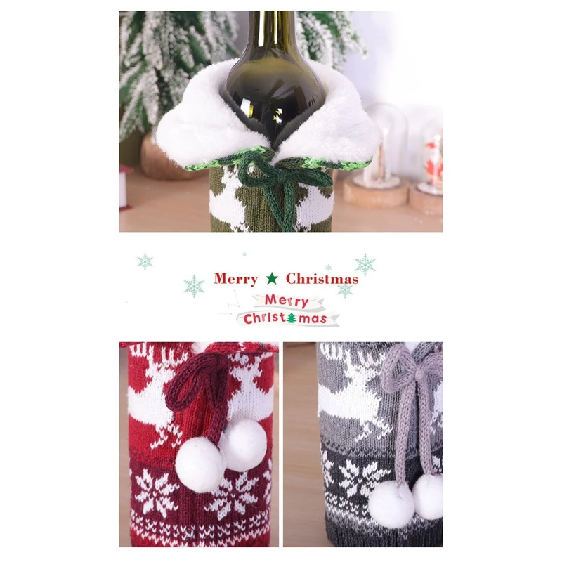 

3 Pcs Christmas Elk Sweater Wine Bottle Cover, Reusable Wine Bottle Cover for Holiday Party Xmas Table Home Decoration-ABUX
