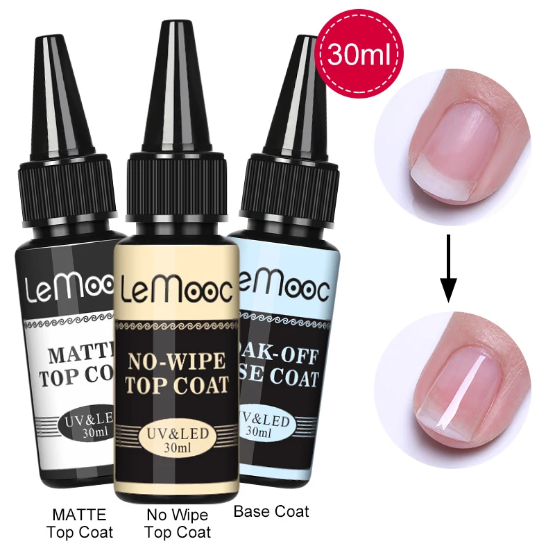 Lemooc 8/30/200 мл био Гели Soak Off УФ светодиодный не протирать базовый слой верхний