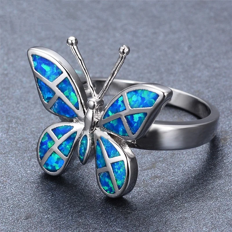 

Multicolor Opal Butterfly Shaped Ring Women Girl Valentine's Day Birthday Gift Jewelry Classic Fashion Popular Wholesale