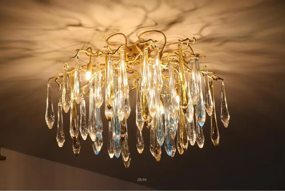 Low floor copper branch crystal chandelier French living room dining lamp American minimalist designer villa | Лампы и освещение