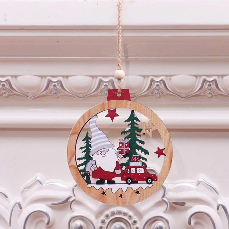 Рождественский автомобиль гном Санта деревянная круглая подвеска милый