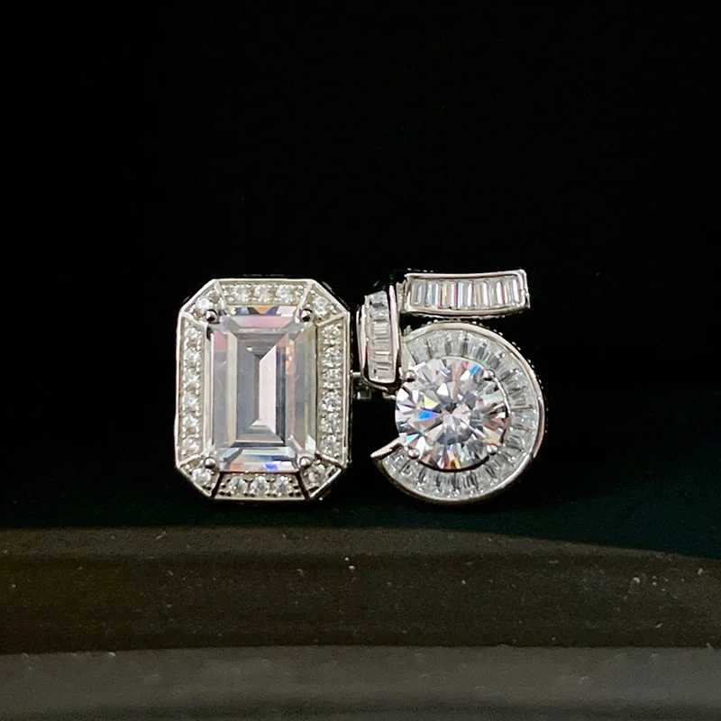 

Top Brand Pure 925 Sterling Silver Jewelry Emerald Cut Letter 5 Design Rings Big Diamond Rings Engagement Wedding Luxury Jewelry