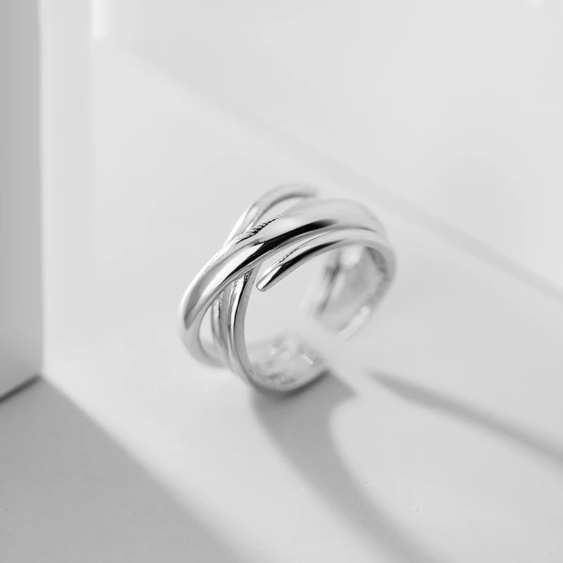 

2020 INS Многослойные открытые женские кольца из настоящего серебра с геометрическим рисунком женские обручальные кольца бижутерия