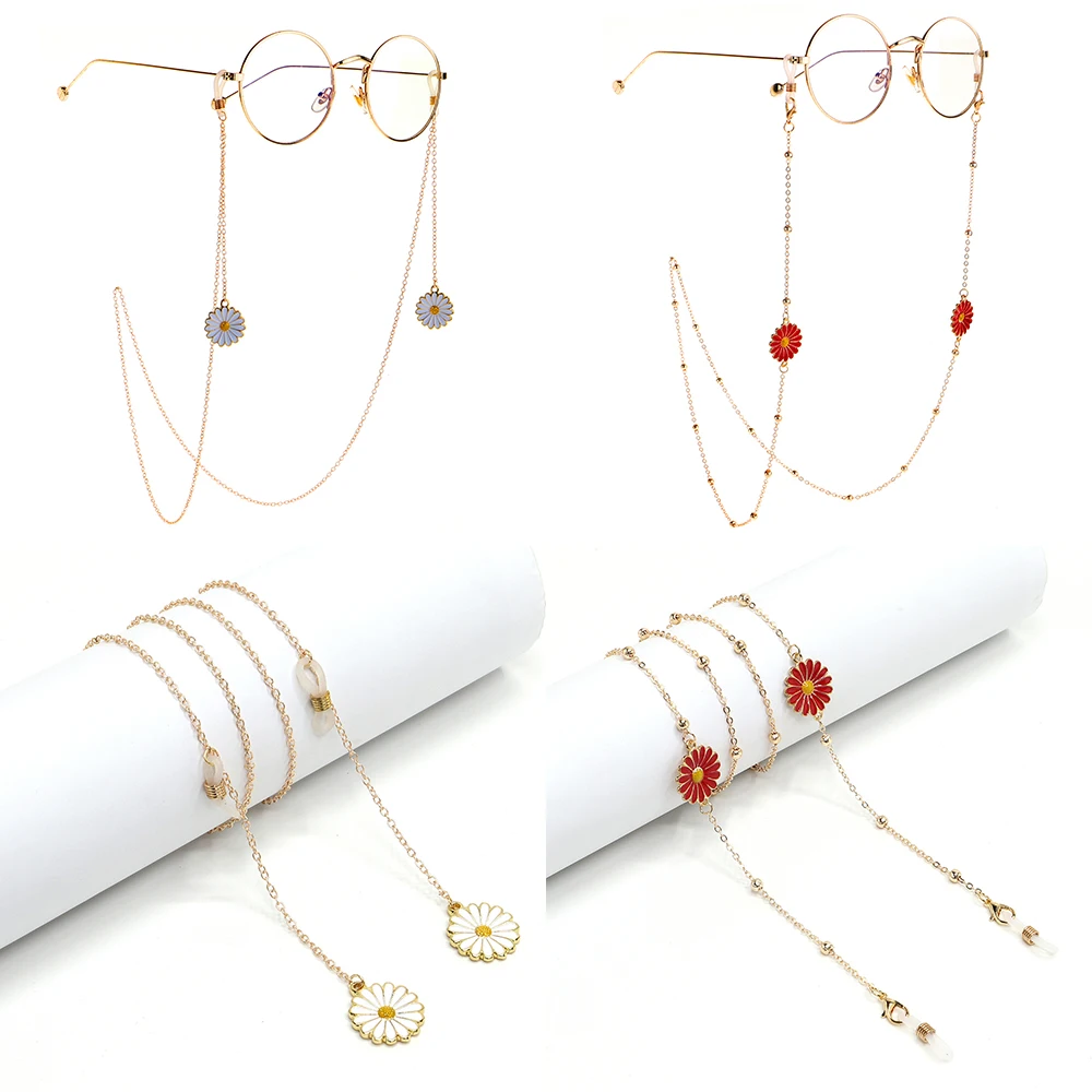 

Модная цепочка для очков для чтения Chic металлическая эмаль Подсолнух, маргаритки для женщин шнур для очков