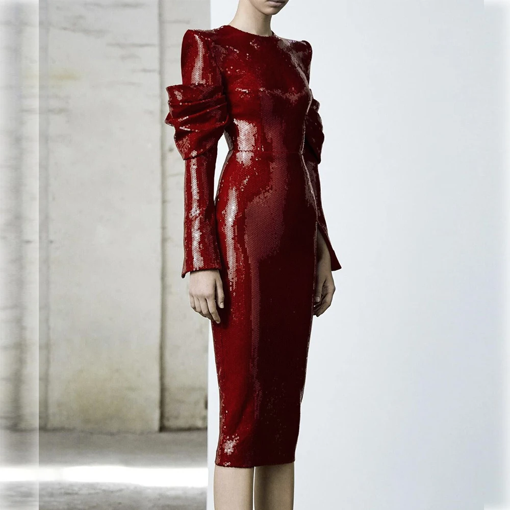 Ocstrade 2020 модное красное платье с блестками облегающее длинным рукавом милое