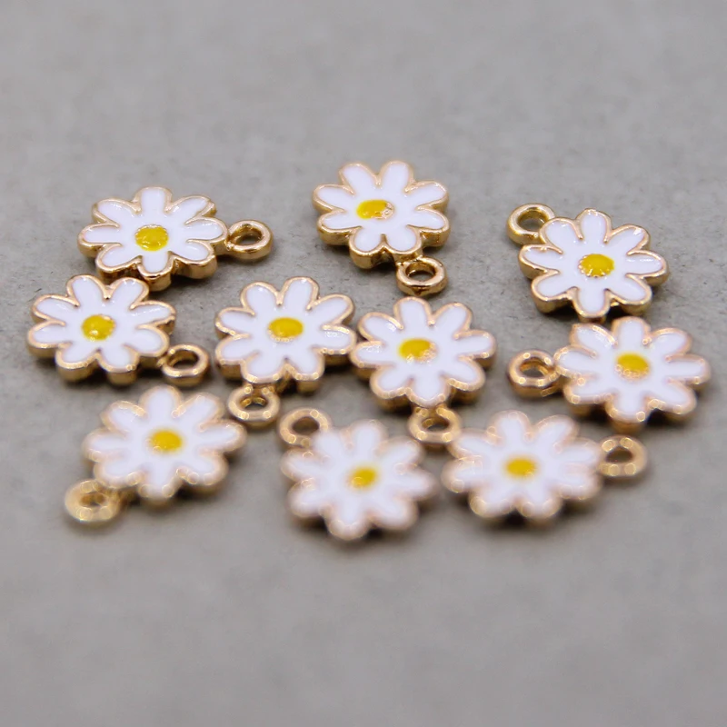 10pcs 9*12mm Enamel Daisy Flowers Charms for Necklace Earring Making Pendants Sunflower DIY Jewelry Findings Accessories - купить по
