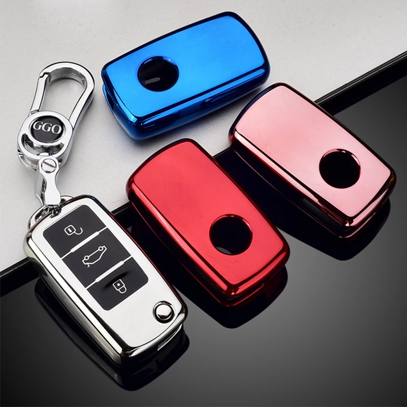 

TPU Car Key Case For VW Golf Bora Jetta POLO GOLF Passat Skoda Octevia A5 Fabia Seat Leon Key Cover Case Chain Accessories